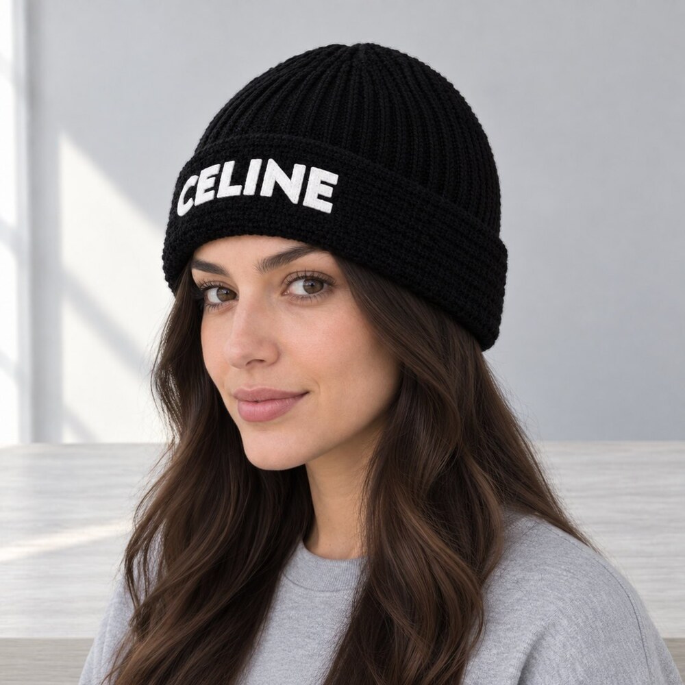 CELINE Black Ribbed Knit Beanie - Picture 3 of 6